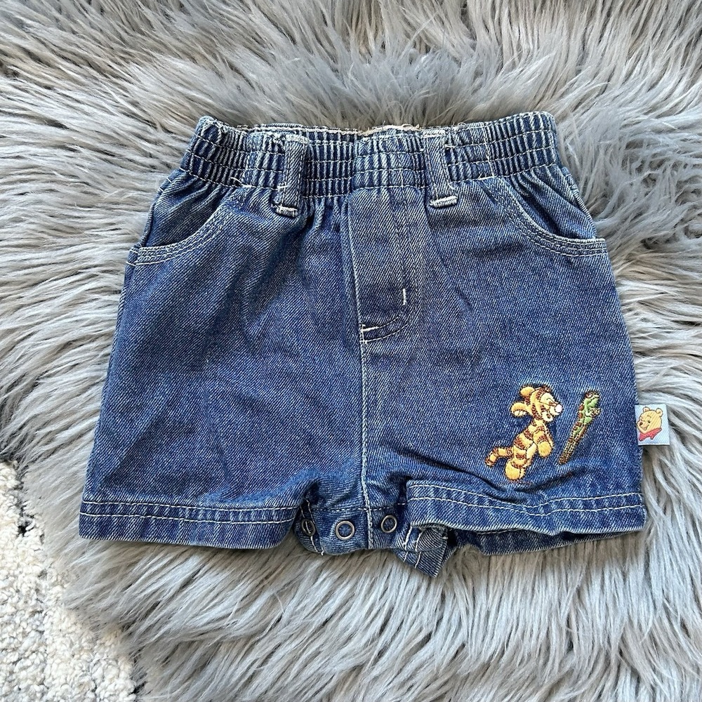 Vintage‎ Disney Baby Winnie the Pooh Denim Shorts W/Tigger Size 3/6 Month
